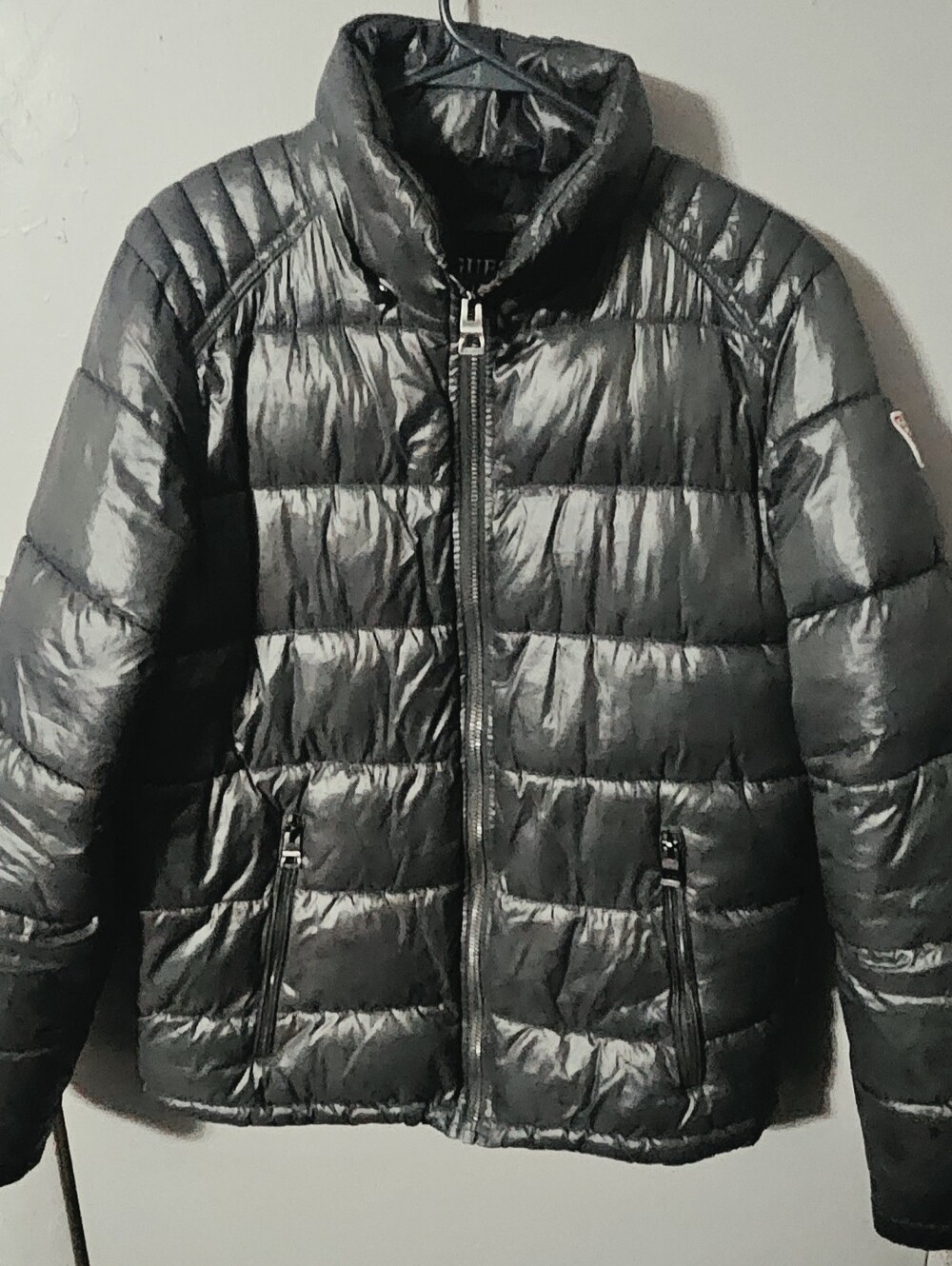 Mens Vintage Guess Dark Gray Zip Up Puffer Jacket Size Small